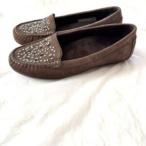NWOT Vionic Athena Loafers Brown Suede with Rhinestones Orthaheel SZ 6.5